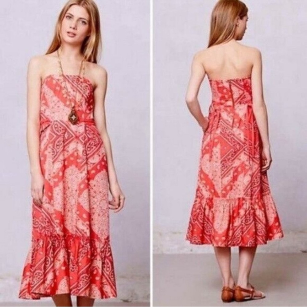 Holding Horses Red Bandana Strapless Midi Dress | Size 8